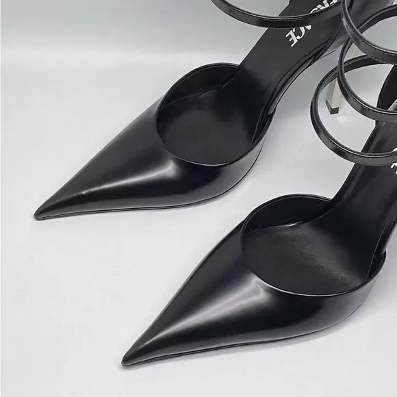 Versace Pin Point Leather Ankle Strap Pumps - Picture 11 of 14